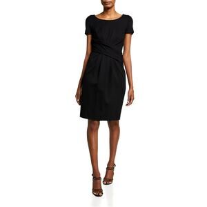 EMPORIO ARMANI Women's Cap-Sleeve‎ Gathered Waist Milano Dress Black IT50 US14